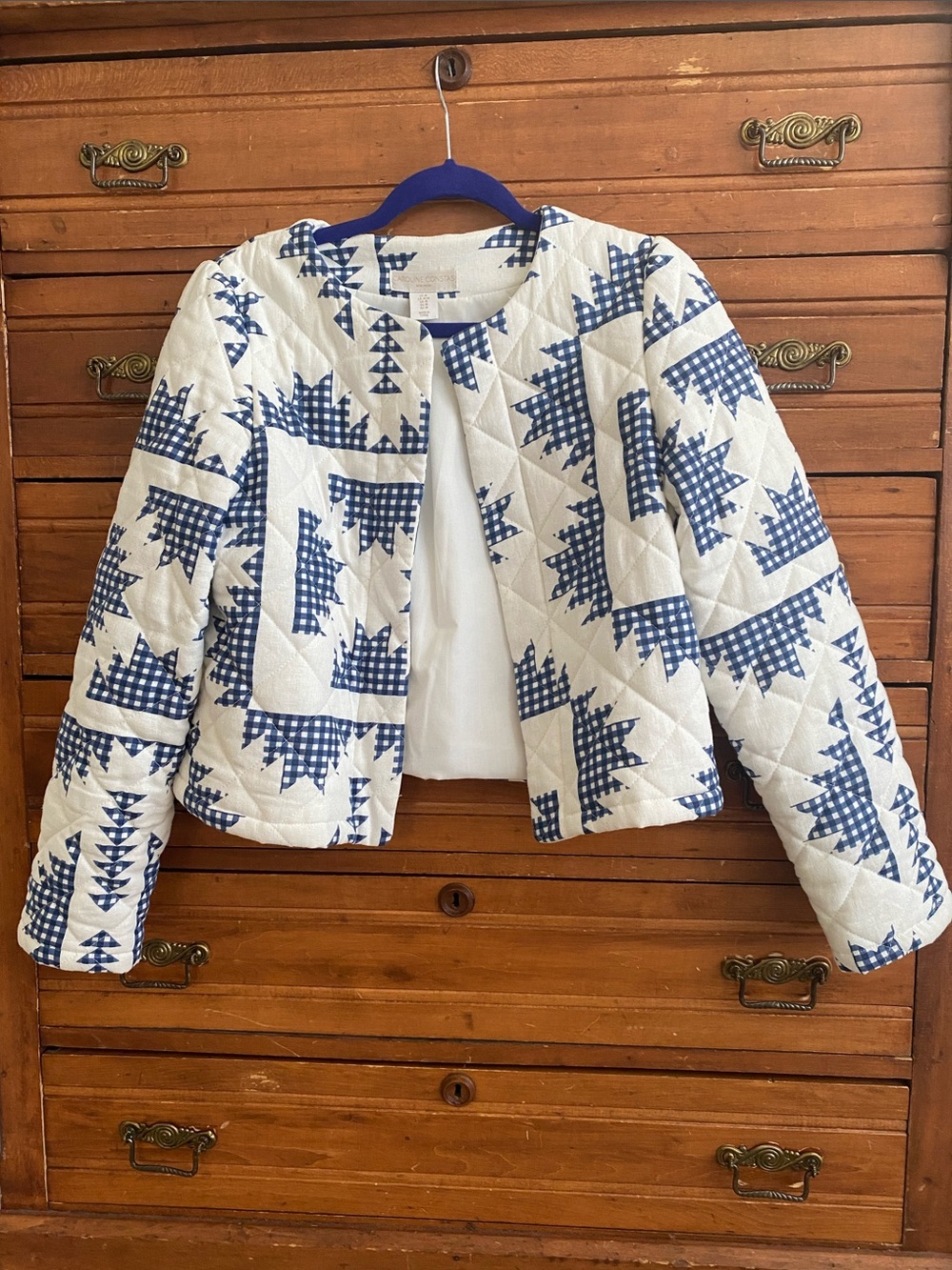 Caroline Constas Blue & White Quilted Crop Jacket